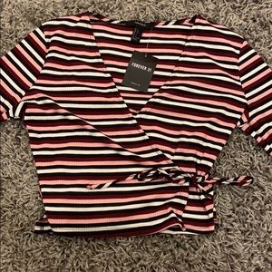 striped wrap long sleeve top